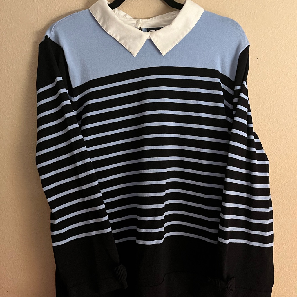 Karl Lagerfeld Black And Blue Crewneck Sweater